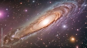 the intricate beauty of a spiral galaxy, highlighting the numerous stars that populate the background, A journey through the vibrant heart of the Andromeda galaxy, AI Generated Stock Video