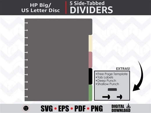 DIY 5 Side-tabbed Letter (big) Disc Bound Planner Dividers | Notebook Calendar Binder Tabs | Svg • Eps • Pdf • Png - Etsy