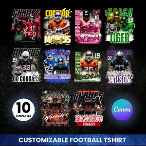 Editable 10 Football T Shirt Templates, Bootleg Football Shirt Design, Football Canva Templates, Games Day Sport, Football Mascot Shirt - Etsy