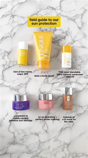 we’re clinique, ofc we never leave home without SPF—especially on national sunscreen day ☀️ w/ SPF ratings ⬇️ 🛡️ pep-start daily UV protector SPF 50 🛡️ broad spectrum SPF 50 body cream 🛡️ mineral sunscreen fluid for face SPF 50 🛡️ smart clinical repair wrinkle correcting cream SPF 30 🛡️ moisture surge SPF 28 🛡️ even better makeup SPF 15 #clinique #sunscreenday #spf #sunscreen #sunprotection