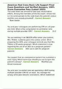 American Red Cross Basic Life Support Final Exam Questions and Verified Answers 100 Score Guarantee
