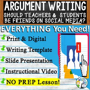 Argumentative Writing Prompt - Rubric, Graphic Organizer - Social Media Friends