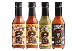 Gringo Bandito Hot Sauce, Original, Green Habanero, Super Hot, 5 Fl Oz (Pack of 4), Medium & Hot Heat, Peppers & Onions with Spices, Gluten-Free, Paleo Friendly, Made in the USA
