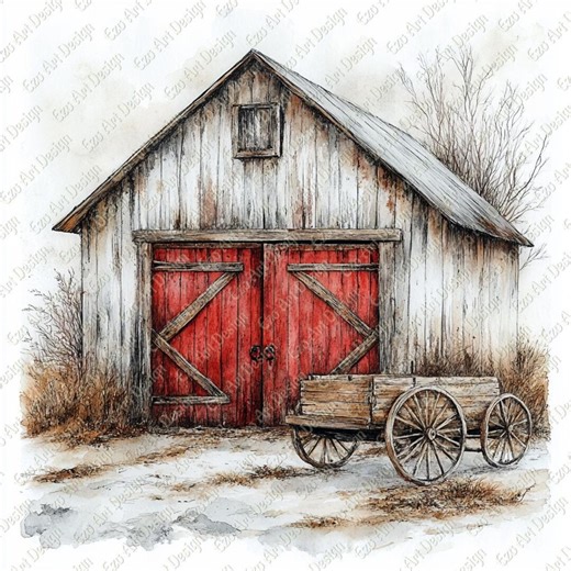 Rustic Barn Farmhouse Clipart, Vintage Country Farm Building Art, Rural Barn Print (digital Download) - Etsy