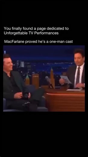 Must See TV Moments on Instagram: "Seth MacFarlane’s appearance on The Tonight Show Starring Jimmy Fallon turned into a full masterclass in impressions. He bounced effortlessly between voices — classic Hollywood icons, animated characters, and pitch‑perfect celebrity parodies — each one delivered with that smooth, old‑school charm he’s known for. What made the moment pop was the speed: Fallon would toss out a name, and Seth would snap instantly into a flawless impression, shifting accents, tone,