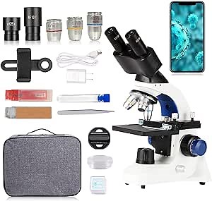Compound Binocular Microscope Adults Kids - 40X-1000X Binocular Microscope Kids Adults Students with Storage Bag, Camera, Slides (2022