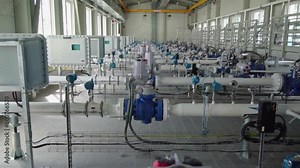 Pipeline System And Gas Distribution Pipe Valves Inside The Natural Gas Pumping Station. - slider