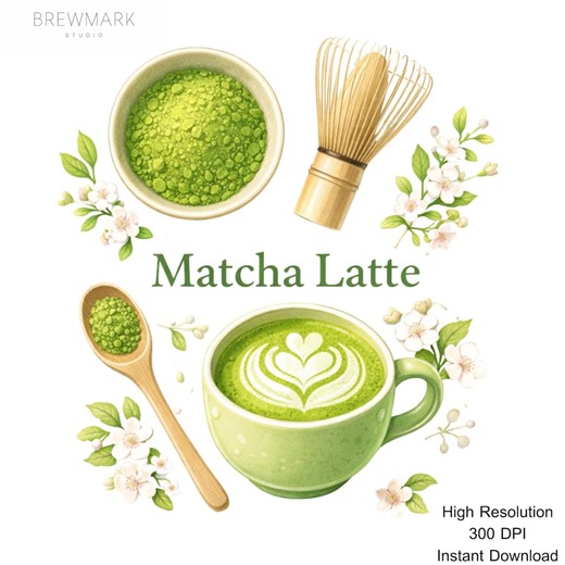 Matcha Latte PNG Bundle, Floral Clipart, Green Tea Illustration (digital Download) - Etsy