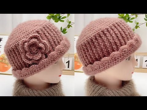 Easy Crochet Granny Hat with Flower | Warm Winter Hat Tutorial
