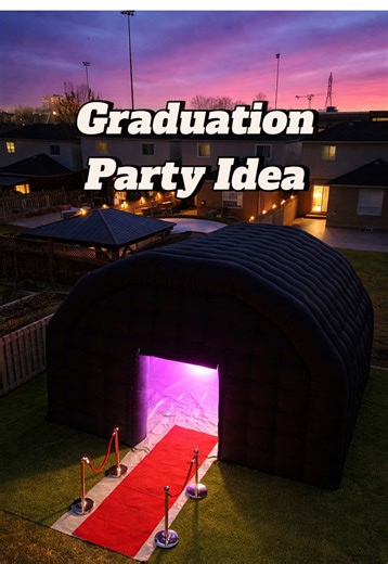 POV: Your grad party just turned into a nightclub. 🎓🔥 Welcome to The Party Vault. Lights. Music. Fog. Red carpet entrance. The ultimate graduation celebration — right in your backyard. 📅 Summer dates booking now. #gradparty #inflatableclub #party #gta #thepartyvaultgta