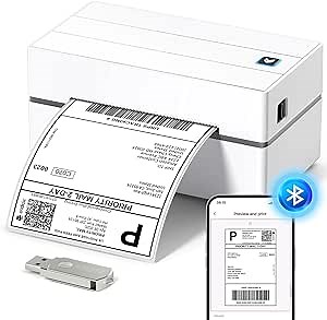 MUNBYN Bluetooth & USB Thermal Label Printer, 203DPI Resolution|180mm/s Printing Speed 4x6 Thermal Shipping Label Printer Compatible with iPhone Android iPad Windows macOS Chrome Etsy Ebay