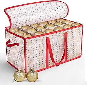 Hanari Double Opening Christmas Ornament Storage Box, Plastic Christmas Storage Container with Adjustable Dividers, Ornament Storage Container with Dual Zipper, Store up to 128-3" or 72-4" Ornaments