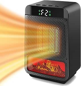 Mini Electric Fireplace Heater for Indoor Use,1500W Small Space Fireplace Heater with 3D LED Flame,Safety Protection,Portable Desktop Fireplace Heater for Office Home Christmas Decoration(Black)