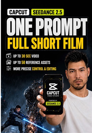 Been testing Capcut Video Studio with Seedance 2.5 and this is probably my favorite experiment so far. I gave it a few references one detailed prompt and turned it into a full sci-fi sequence. The biggest upgrade for me is how much more control you get over the references, shots and overall flow instead of just generating random clips. If you want the prompt I used for this, comment