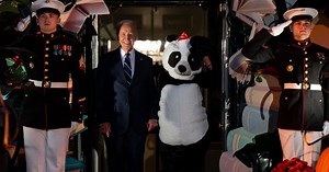 Jill Biden trolled as she arrives in giant panda costume for 'Hallo-Read' Halloween bash at White House