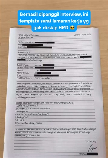 Yg mau template surat lamaran kerja ini lgsg comment dibawahh 🤭 #surat #kerja #kerjakeras #cv #interview