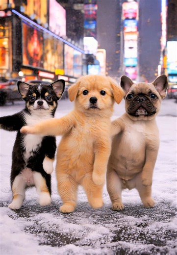 The puppies are now trying to go viral dancing with “confidence” in the New York City snowstorm #puppies #dogs #nyc #snow