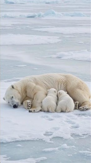 Snow bear in cold weather with babies #coldweather #wildanimals #viralshorts