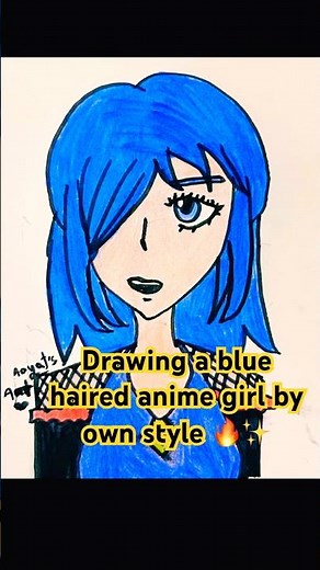 Wait till the end 🔥| Drawing a blue haired anime girl by own style 🔥✨#shorts #art #anime #girl