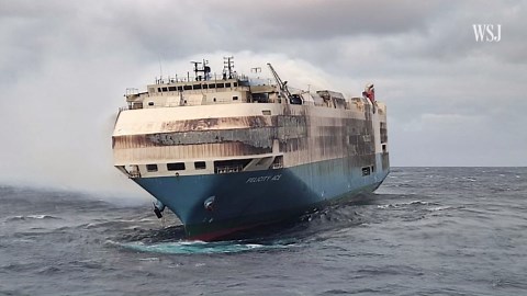 Video: Burning Cargo Ship Full of Luxury Cars Left Adrift