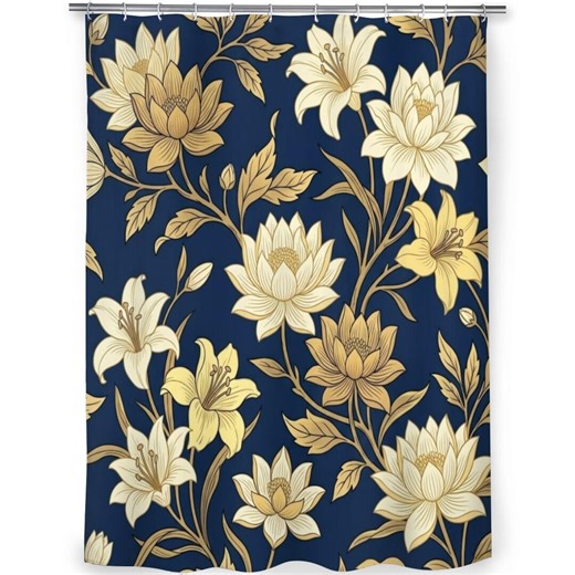 Navy Gold Shower Curtain Art Nouveau Lotus Victorian - Etsy