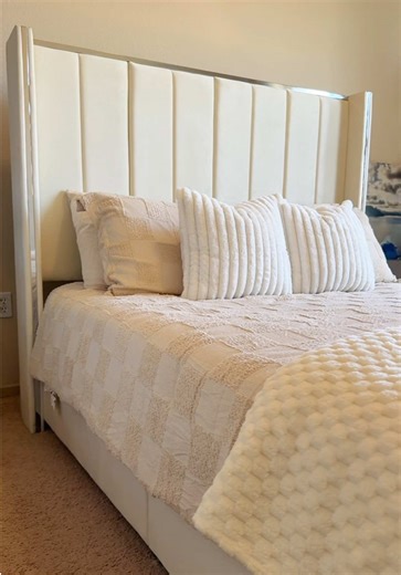 Luxury Velvet Bed Frame with Tall Tufted Headboard