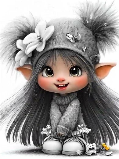 Adorable Grey Elf Girl – Cute Winter Fantasy Aesthetic