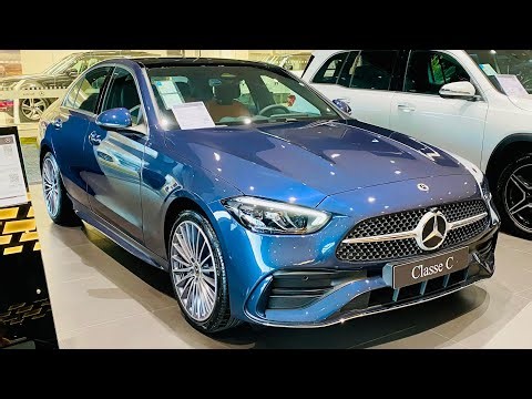 NEW MERCEDES C200 AMG LINE C-CLASS SOLIDATE BLUE IN DETAIL