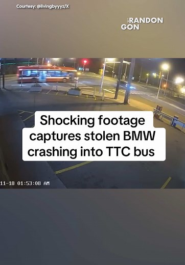 Stolen BMW Crashes into TTC Bus: Shocking Security Footage