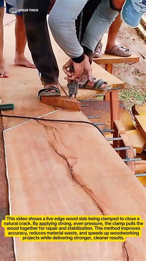 Fixing a Cracked Live Edge Slab with Heavy Clamp | Satisfying Woodworking