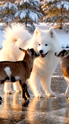 Dog meets baby goats 😍