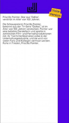 01.05.2025 - Priscilla Pointer, Star aus 'Dallas', verstirbt im Alter von 100...