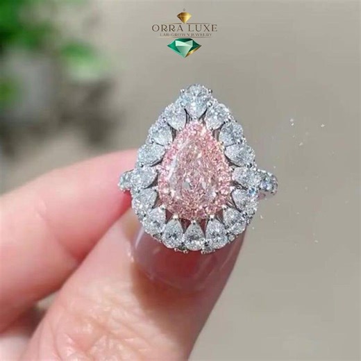 1CT Pink Pear Shape Lab Grown Diamond Ring, Double Halo Cluster Engagement Ring With Pave Diamonds, Unique Statement Bridal Gift for Her - Etsy
