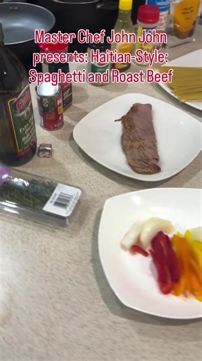 Master Chef John John presents: Haitian-Style: Spaghetti and Roast Beef. A plate full of flavor. Period 🇭🇹 #haitiantiktok #spicy #chef #fyp #instafood