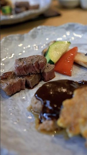 本厚木ランチ【日本料理 中津川】ランチ限定 鉄板焼 肉三昧セットでステーキもハンバーグも満足！#日本料理中津川 #本厚木ランチ #鉄板焼 #肉三昧セット #ステーキ #ハンバーグ #shorts