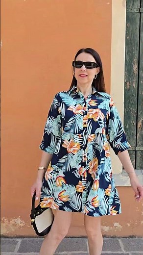 WNEEDU Women's Summer 3/4 Sleeve Blouse Dress A Line Summer Dress Short Elegant V-Neck Beach Dress