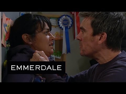 Emmerdale - Cain Attacks Moira and Smashes Up the House