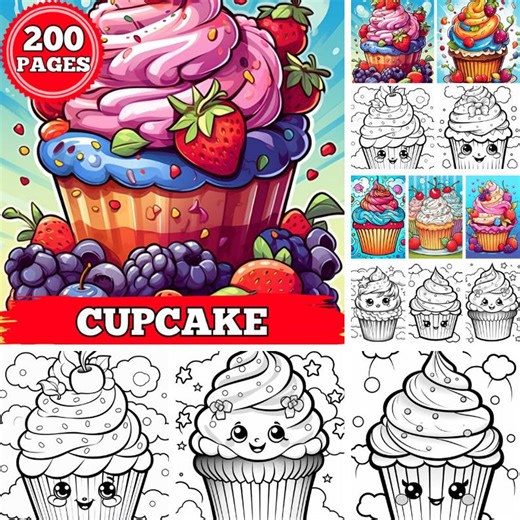 Cupcake Coloring Pages for Kids Adults | Printable Cupcake Coloring Book | Cute Dessert & Bakery Pages - Etsy