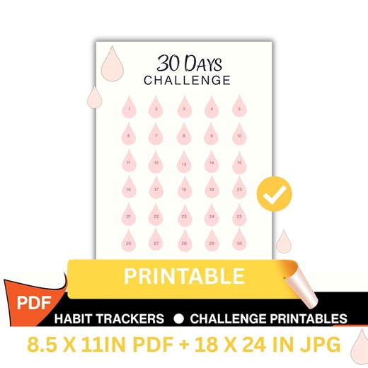 30 Day Challenge Tracker | Goal Printable (PDF + JPG ) - Etsy