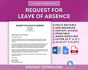 Request for Leave of Absence Template, Formal Request for Leave of Absence, Employee Leave of Absence Request, Leave of Absence Application - Etsy