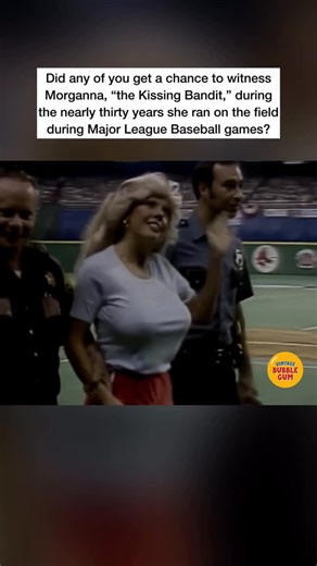 Vintage Bubble Gum on Instagram: "Morganna, “the Kissing Bandit” first appeared in a Major League game in 1969 when she ran onto Crosley Field to kiss Cincinnati Reds player Pete Rose. She became s familiar sight at pro sports events over the next three decades, halting games and kissing over 50 athletes. Morganna has been arrested and charged with trespassing nearly 20 times and was jailed briefly in California. 👉 Did any of you get a chance to witness @morgannakissingbandit during her time ru
