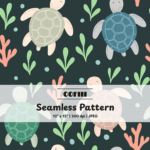 Sea Turtle Seamless Pattern | Dark Background Ocean Digital Paper - Coastal Marine Life Print - Etsy Canada