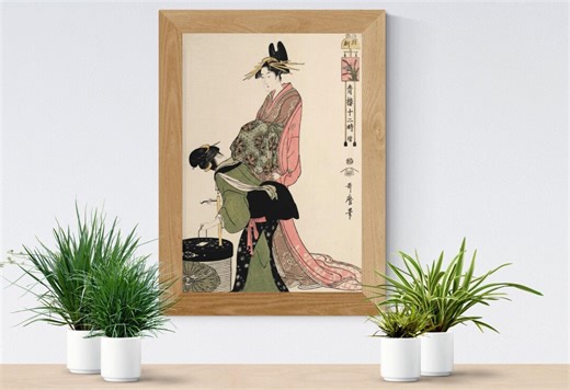 Utamaro Ukiyo-e Digital Download – Yoshiwara Twelve Hours “hour of the Rooster” | Japan Vintage Woodblock Print | Printable Wall Art PDF JPG - Etsy