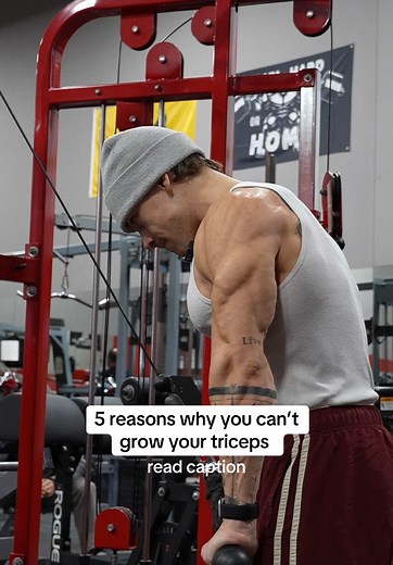 honestly I was guilty of number 2 for way tooo long 😵‍💫 1) Too much PRESSING movements 😣 | you’re spamming your chest whenever you do it, but barely isolate the tricep and do tricep exercises 2) NEGLECTING the Long Head of the Tricep 🤧 | the long head actually makes up most of your tricep mass, so let’s add some more overhead tricep movements 3) You’re NOT TRAINING them enough 🙄 | your triceps aren’t the biggest muscle group, they can handle a lot more volume on them, meaning you can train