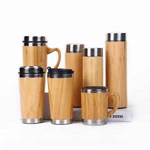 [Hot Item] Wholesale Eco Friendly Bamboo Thermal Water Bottles Stainless Steel Vacuum Flask Travel Mug