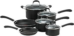 T-fal Ultimate Hard Anodized Nonstick Cookware Set 10 Piece Induction Oven Safe 400F Pots and Pans, Dishwasher Safe Black