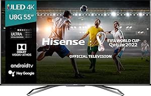 Hisense ULED Premium 55U8G QLED Series 55-inch Android 4K Smart TV with Alexa Compatibility, 1500-nit HDR10+, Dolby Vision IQ & Atmos, 120Hz, HDMI 2.1, Game Mode Pro