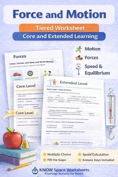Force and Motion Tiered Worksheet Core and Extended Learning