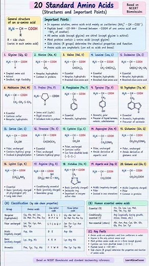 Amino Acids Complete Notes 🧬 | Structures, Classification & Important Points #biology #viralshorts