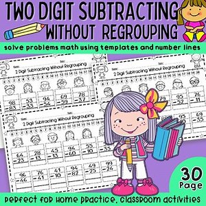 Two Digit Subtraction Worksheets Without Regrouping, Math Practice Printables